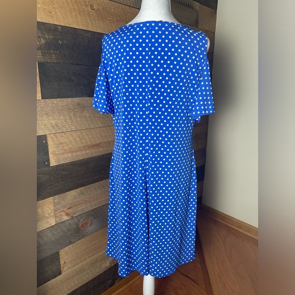 MSK Blue Polka Dot Dress, Size Large - Picture 3 of 9